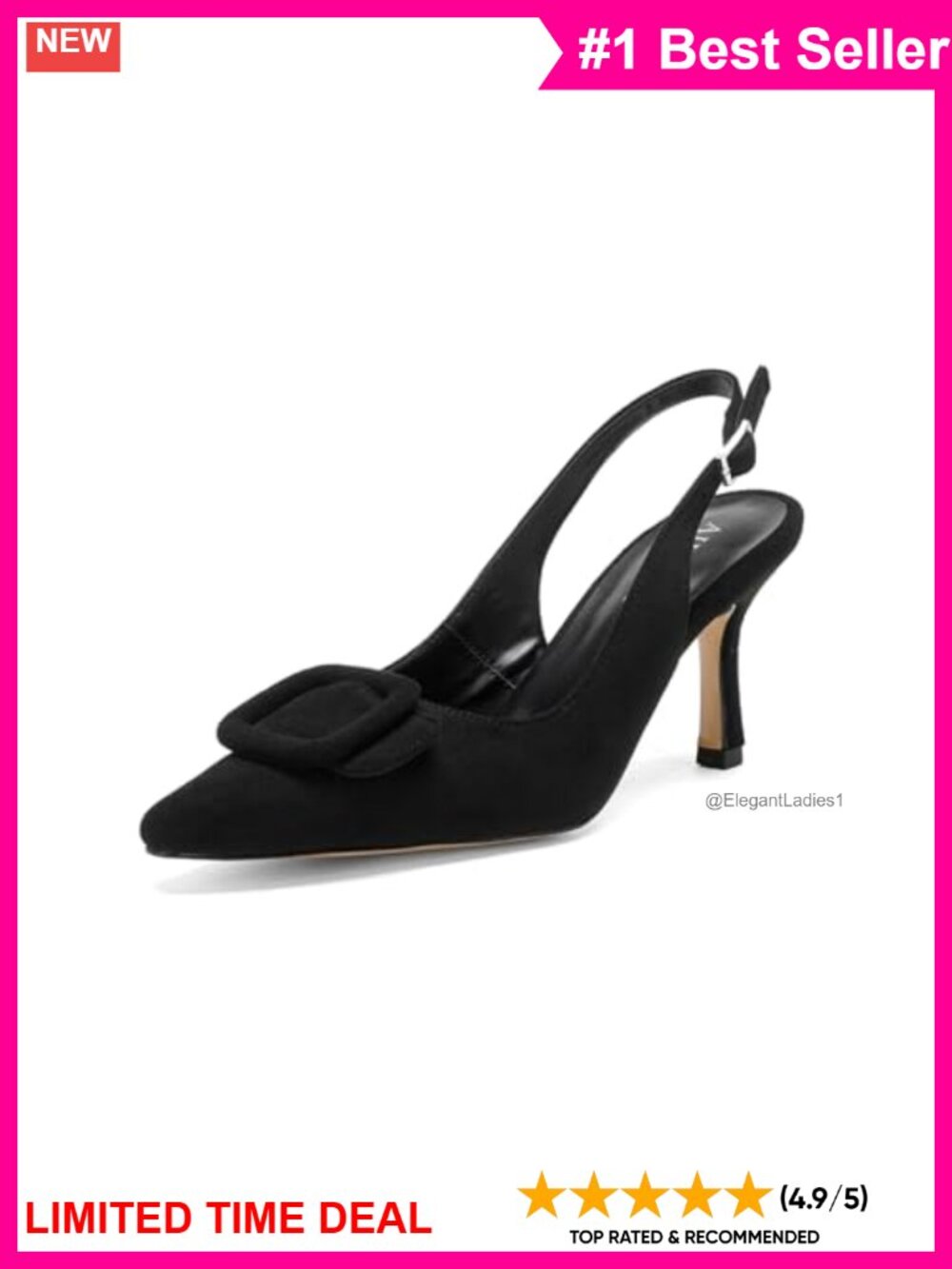Faux Suede Slingback Kitten Heels Pointed Toe Buckle Dress Pumps